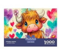 Cute Bull 1000 Pieces Adult Jigsaws - Cute Cow with Hearts Suitable for Wall Decompression Fun And Challenging Family Game70x50cm/1000pcs