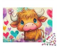 Cute Bull Jigsaw Puzzle - 300 Piece Cartoon Style Relaxing Brain Challenge & Premium Home Décor (Rewarding Hobby, 12+)