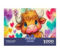 Cute Bull Recycled Paper Jigsaw Puzzle 1000 Pc -Cute Cow with Hearts Challenging Game Toys Gift for Home Wall Decoration52x38cm/1000pcs