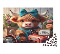 Cute Bull With Bow 1000pc Jigsaw Puzzle for Puzzle Enthusiasts Sturdy Recycled Paper Home Decor Wall Art Gift for Friends Vacation Indoor Jigsaw 38x26cm/1000pcs