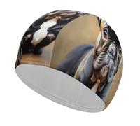 Cute Bulldog Bathing Cap High Elasticity Swimming Caps Fit Both Long Hair Short Hair Comfortable Large Shower Cap for Drag Reduction and Hair Protection