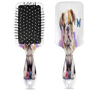 Cute Bulldog Butterfly Hair Brush Watercolor Puppy Wet Dry Air Cushion Hair Brush Plastic Detangler Hairbrush for Kids Adults Back To School Gift Women Men