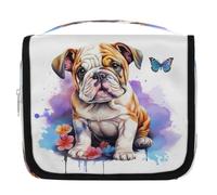 Cute Bulldog Butterfly Hanging Toiletry Bag Travel Wash Bag Cosmetic Makeup Accessories Organizer Waterproof Shower Bag Beauty Pouch for Women Girls Kids Watercolor Puppy Gift