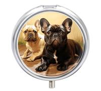 Cute Bulldog Pill Box 3 Compartment Travel Pill Organizer 3 Times A Day Cute Mini Pill Case for Purse & Pocket Portable Metal Medicine Box with Mirror Round Daily Medicine Vitamin Container