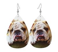 Cute Bulldog Puppy Earrings for Women Teardrop Leather Earring Double Sided Drop Dangle Earrings Lightweight Women's Ear Accessories Jewelry Fashion Birthday Gift