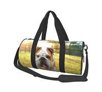 Cute Bulldog Puppy Print Round Duffel Bag, Canvas Overnight Travel Tote Bag, Waterproof and Tear-Resistant.Foldable Weekend Travel Bag