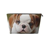Cute Bulldog Puppy Prints PVC Leather Travel Toiletry Bag with Silver Zippers, Waterproof Cosmetic Organiser for Makeup, Toiletries & Essentials