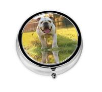 Cute Bulldog Puppy Round Pill Box â€“ Full Wrap Printed Metal Travel Pill Organizer, Compact 3-Compartment Mini Pill Case with Secure Snap Closure â€“ Lightweight Portable Gift for Daily Use