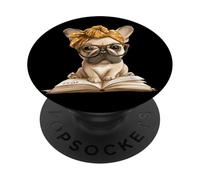 Cute Bulldog Reading Book Lover Dog Animal Graphic French PopSockets Adhesive PopGrip