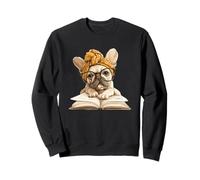 Cute Bulldog Reading Dog Book Lover Animal Graphic French Sweatshirt