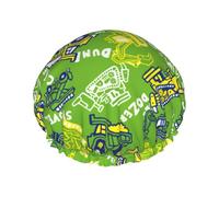 Cute Bulldozer Shower Caps for Women, Elastic Reusable Bathing Hair Cap Environmental Protection Bath Caps, Do uble WaterproofBathing
