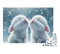 Cute Bunnies Snow Jigsaw Puzzle Beasts 1000 Pieces Puzzles for Adults And Kids Eco Friendly Paper for Collectors Holiday Puzzle Activity 52x38cm/1000pcs