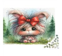 Cute Bunny 1000 Pieces Jigsaw Puzzles for Adults & Children, Recycled Cardboard, Non-Reflective, Bunny Red Bow, Stress Relief Fun, Great Gift Idea for Home Decor 52x38cm/1000pcs