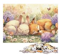 Cute Bunny And Fox Sleep Puzzles 300 Pieces Wooden Puzzles for Adults And Teenager Family Game Christmas Eve Gifts 300pcs (40x28cm)