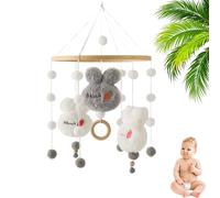 Cute Bunny Baby Crib Mobile, Soft Plush Rabbit Hanging Mobile with Bells, Natural Bamboo Nursery Decor for Newborn 0-12 Month,Newborn Baby Shower Gift for Boys Girls (Grey)