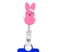 Cute Bunny Badge, Glitter Acrylic Reel Holder, Card Clip with Retractable Cord, Adorable PP ID Accessory, Nurse Badge with Easter Design, Work Lanyard for Hospital School