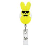 Cute Bunny Badge, Glitter Acrylic Reel Holder, Card Clip with Retractable Cord, Adorable PP ID Accessory, Nurse Badge with Easter Design, Work Lanyard for Hospital School