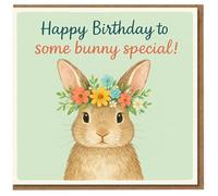 Cute Bunny Birthday Card - Happy Birthday to Some Bunny Special - Rabbit with Flower Crown Pun, Sweet Animal Design for Kids, Adults, Friend or Partner