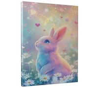 Cute Bunny Canvas Wall Art, Pastel Colored Rabbit Poster Prints, Fanciful Wall Art Home Decor For Living Room, Bedroom, Unframed 12x16 Inch