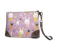 Cute Bunny Carrot Leather Clutch Bag for Women, Flower Rabbit Wristlet Purse with Detachable Strap Evening Handbag, Ladies Long Wallet for Wedding Party Travel Business