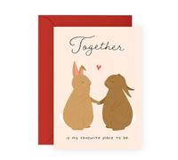 Cute Bunny Couple Love Card - “Together is My Favourite Place” - Romantic Greeting Card for Women, Men, Him, Her, Babe, Wife, Husband, Fiance, Girlfriend, Boyfriend - Anniversary or I Love You Gifts