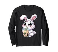Cute Bunny Drinking Bubble Tea Kawaii Rabbit Long Sleeve T-Shirt