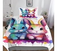 Cute Bunny Duvet Cover Sets - 3D Cute Bunny Quilt Cover, Comforter Cover Bedding Set for Kids Boys And Girls 3 Piece Set with Zipper Closure Soft Microfiber Single(135x200cm)