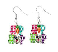 Cute Bunny Earrings for Women - Funny Statement Acrylic Colorful Glitter Rabbit Egg Bunny Sparkle Spring Earrings Fashion Holiday Happy Easter Jewelry Gift, M, Metal, No Gemstone