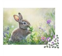 Cute Bunny Eating in Flower Meadow 1000 Piece Jigsaw Puzzle, 52x38cm/1000pcs, for Adults, Relaxing Indoor Activity, Weekend Downtime And Time at Home