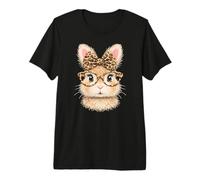 Cute Bunny Face Glasses Leopard Hair Bow Easter Printed Premium T-Shirt