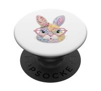 Cute Bunny Floral Design with Heart Glasses Spring Theme PopSockets Adhesive PopGrip