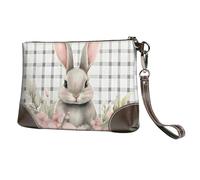 Cute Bunny Floral Leather Clutch Bag for Women, Rabbit Easter Wristlet Purse with Detachable Strap Evening Handbag, Ladies Long Wallet for Wedding Party Travel Business