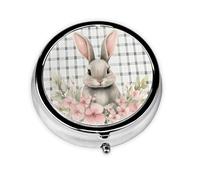 Cute Bunny Floral Small Pill Box 3 Compartment Portable Pill Box for Purse Pocket Rabbit Easter Mini Medicine Organiser for Daily Vitamin Fish Oil Storage