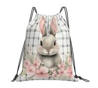 Cute Bunny Flower Rabbit Easter Men Women Pe Bag Lightweight Drawstring Bag Portable String Backpack For Picnic Yoga Sports