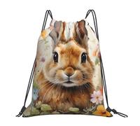 Cute Bunny Flower Rabbit Easter Unisex Drawstring Bag Waterproof Gym Sack Durable String Backpack For Sports Holidays Travel