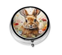Cute Bunny Flower Small Pill Box 3 Compartment Portable Pill Box for Purse Pocket Rabbit Easter Mini Medicine Organiser for Daily Vitamin Fish Oil Storage