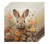 Cute Bunny Flowers Cloth Napkins Dinner Table Napkins Set of 6 Washable Reusable Napkin for Party Wedding Cloth Napkins - 20'' x 20''