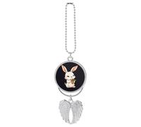 Cute Bunny Holding Carrot Car Pendant, Rear View Mirror Hanging Ornament, Auto Decor for Rearview Mirror, Keychain Silver-Style