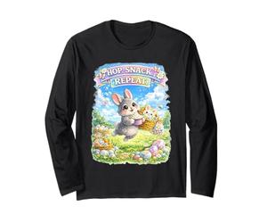Cute Bunny Hops Snack Repeat Pastel Spring Decorative Eggs Long Sleeve T-Shirt