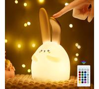 Cute Bunny Kids Night Light, 16 Color Changing LED Baby Night Light with Timer, Tap & Remote Control USB C Rechargeable Silicone Nursery Decor Newborn Toddler Girl Kawaii Gift
