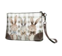 Cute Bunny Leaves Leather Clutch Bag for Women, Easter Rabbit Wristlet Purse with Detachable Strap Evening Handbag, Ladies Long Wallet for Wedding Party Travel Business