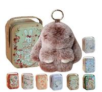 Cute Bunny Lulu Keychain With Tin, Charm Bunny Keychain Fluffy With Boxfor Girl,Kids,Backpack,Purse,Handbags (Coffee)
