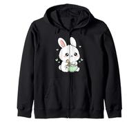 Cute Bunny Making Matcha Tea Kawaii Animal Art Zip Hoodie