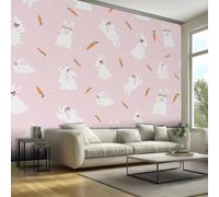 Cute Bunny Mural Wallpaper, Kids Kawaii Rabbit Carrot Wallpaper for Bedroom, Living Room, TV Backdrop, Office, Hotel Wall Background Decoration Non-Woven Wall Paper 200 X 140 cm (WxH) A29