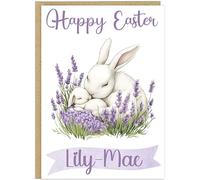 Cute Bunny Personalised Happy Easter Cards Cute Rabbit Flower Design For Grandchildren Son Daughter Spring Bunny Greeting Card