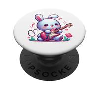 Cute Bunny Playing Electric Guitar Music Lover PopSockets Adhesive PopGrip