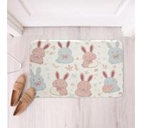 Cute Bunny Polyester Bath Rugpink Blue Bunny Soft Fleece Door Carpet Kawaii Flower Non Slip Bath Mat Animal Theme Bathroom Floor Indoor Doormat Front Door,16X24 Inch