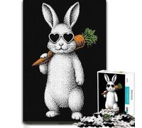 Cute Bunny Poster with Heart Sunglasses, Funn Jigsaw Puzzle, 1000 Piece | Mindful activity for adults on indoor afternoons for calm focus.