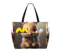 Cute Bunny Print Beach Travel Bag Smart Pocket Tote Summer Vacation Hiking Camping Outdoor Activity