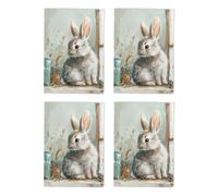 Cute Bunny Rabbit Art Cards Multipack of 4 Rustic Animal Greeting Cards For Any Occasion Blank Inside A6 10 x 15 cm